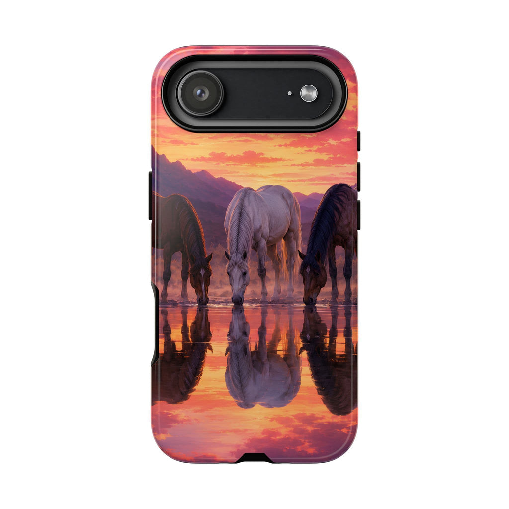 Horses at Sunset Reflection Phone Case