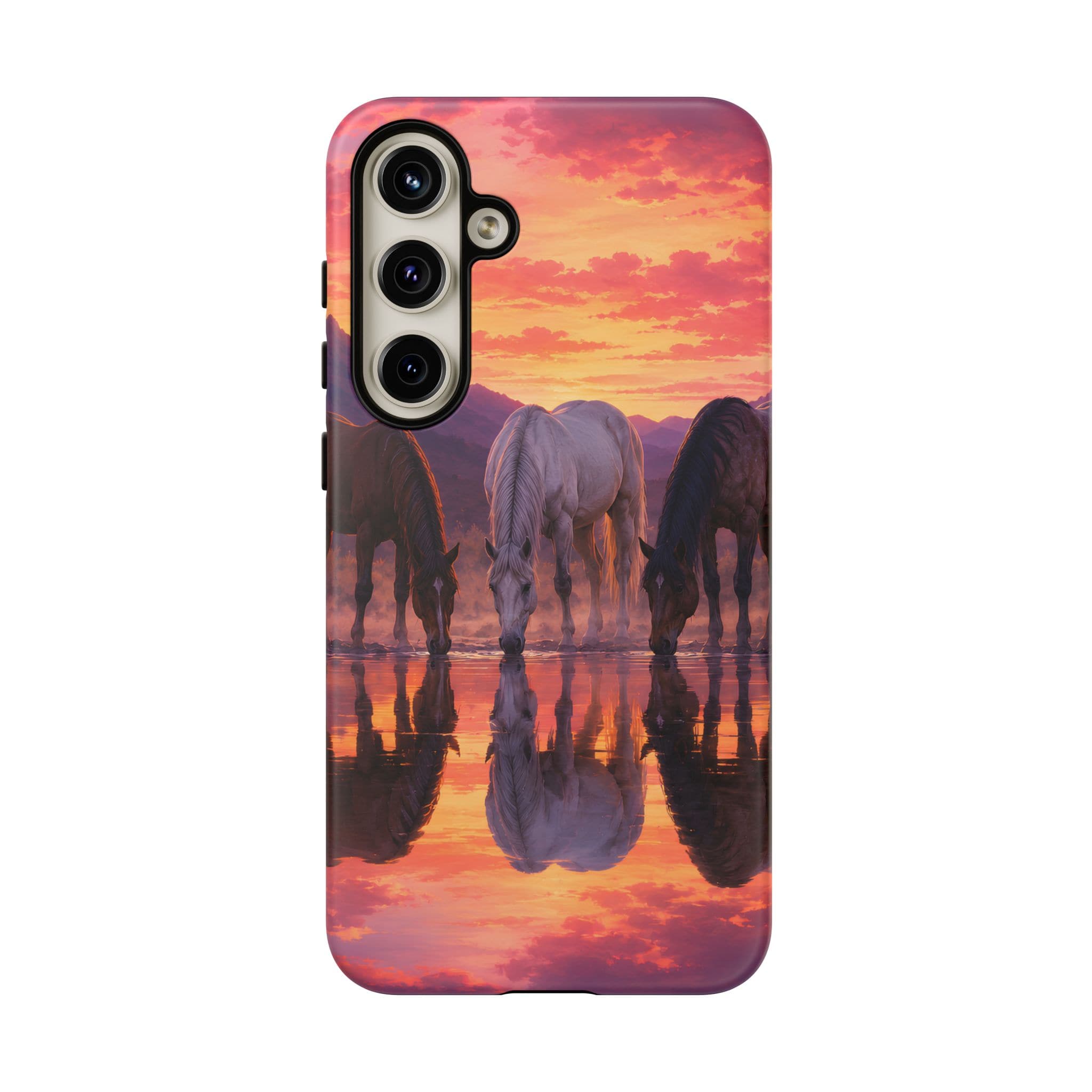 Horses at Sunset Reflection Phone Case
