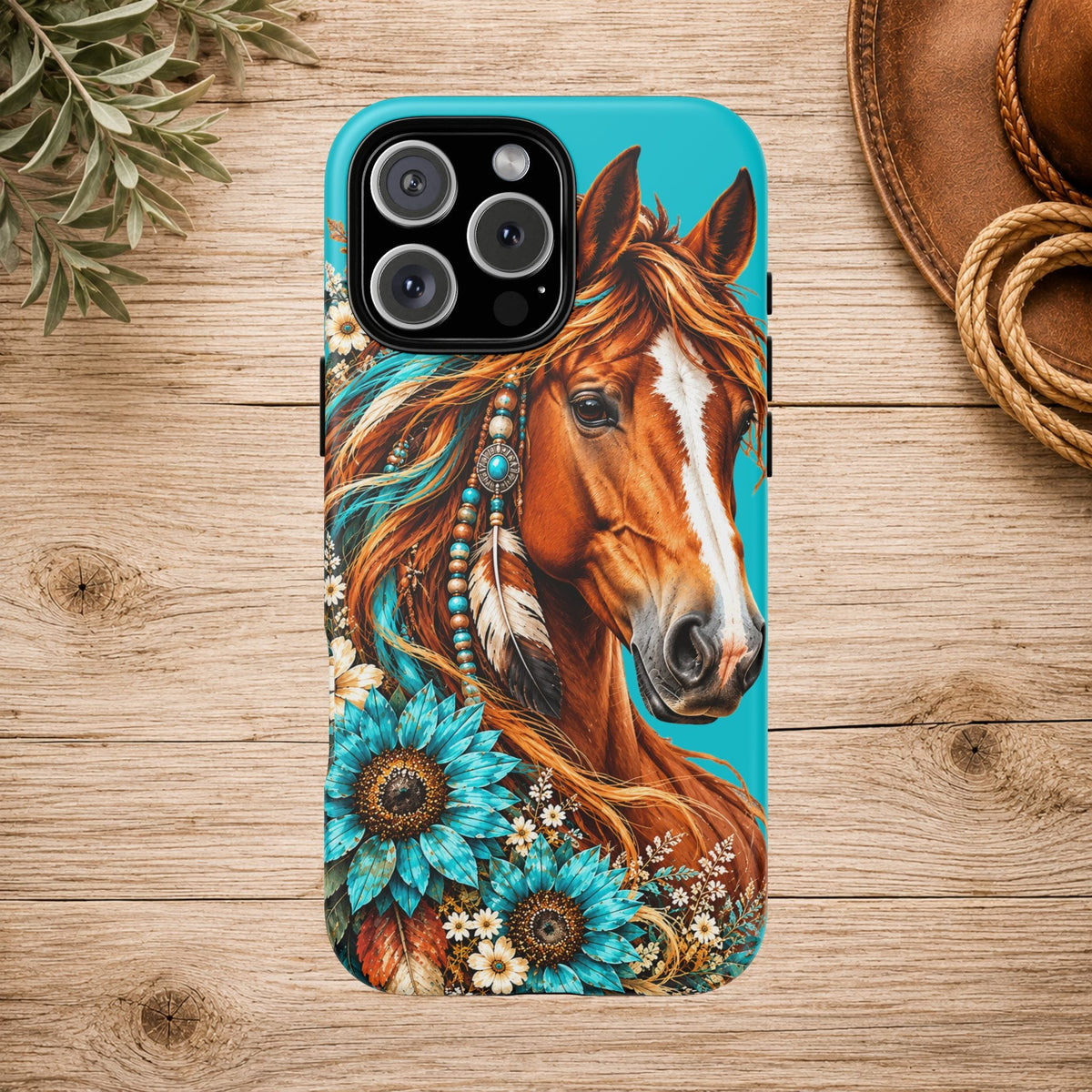 Turquoise Sunflower Horse Phone Case