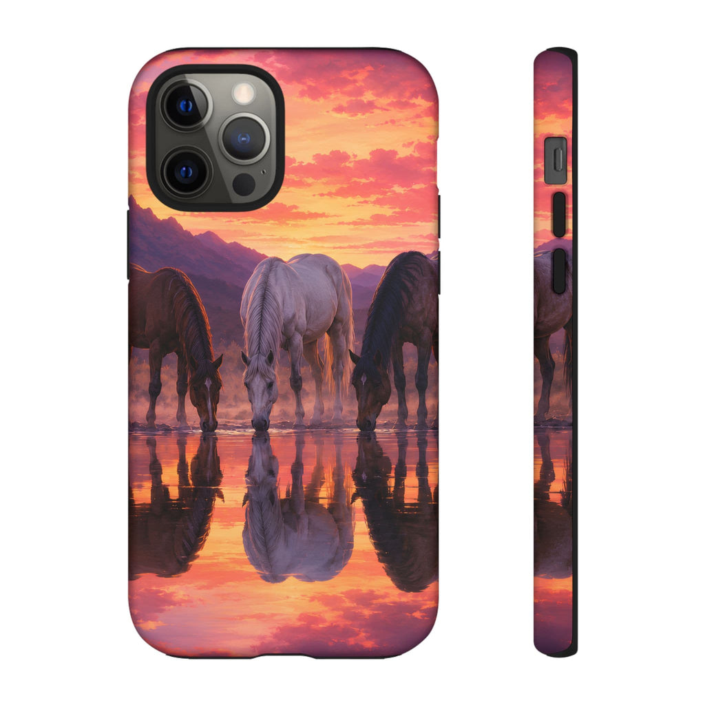 Horses at Sunset Reflection Phone Case