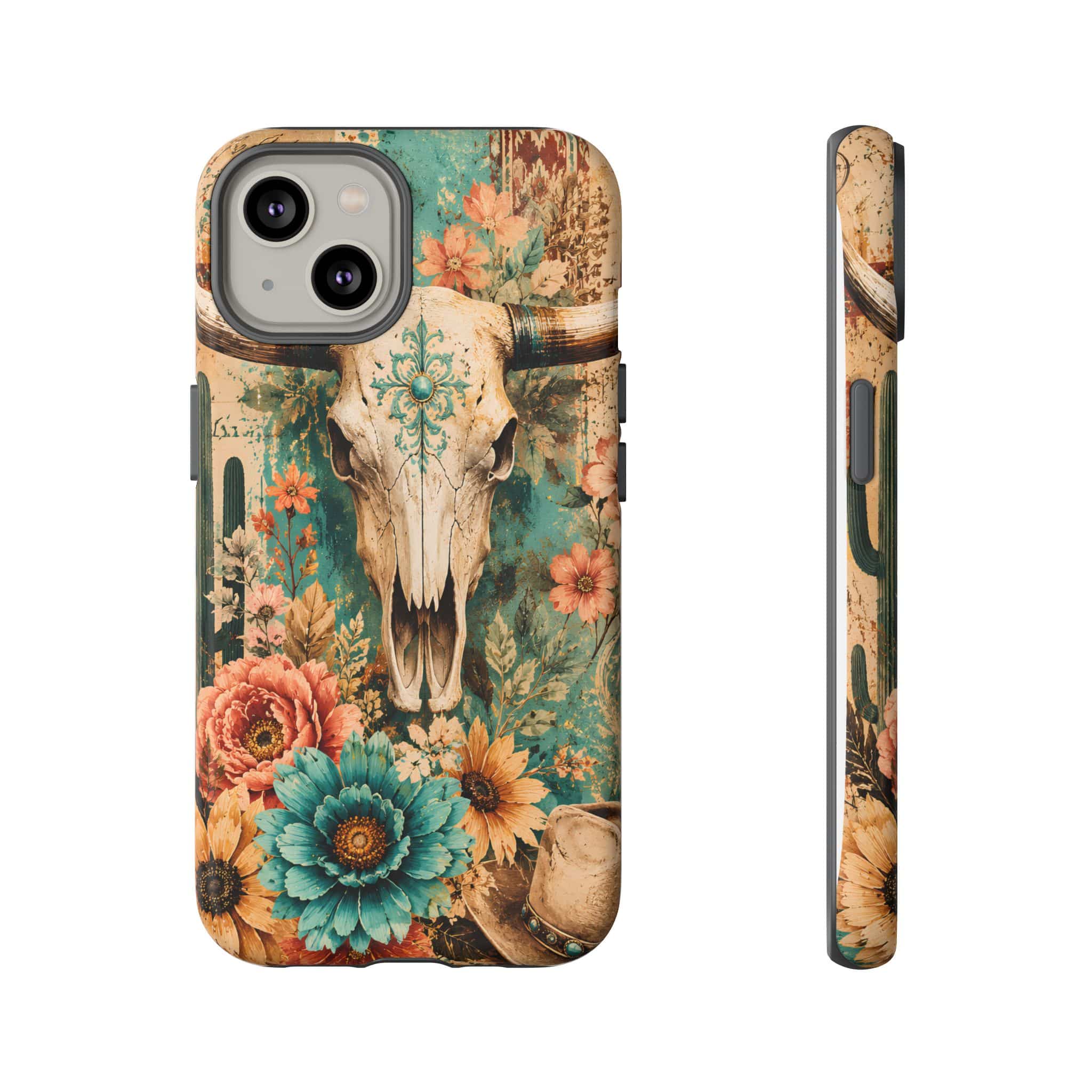 Turquoise Floral Longhorn Western Phone Case