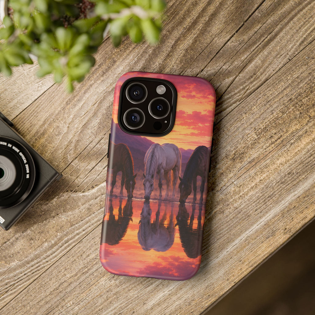 Horses at Sunset Reflection Phone Case