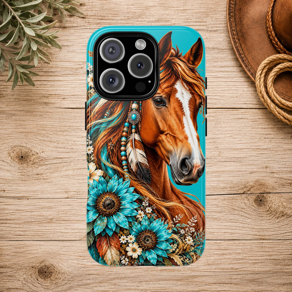Turquoise Sunflower Horse Phone Case