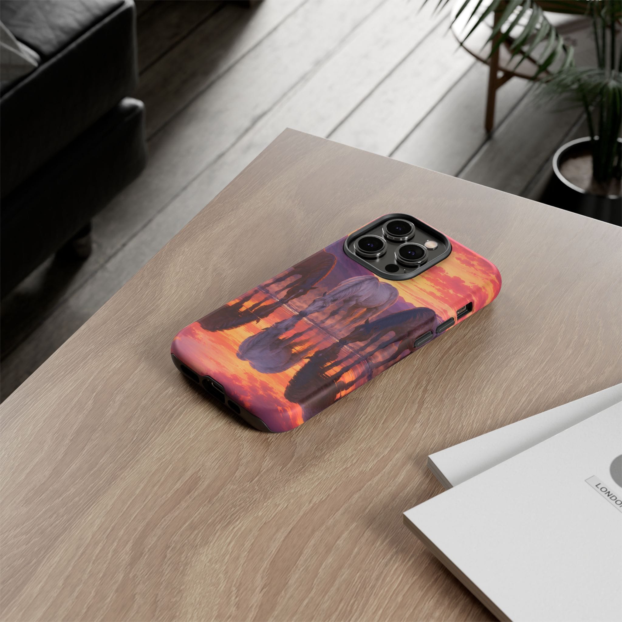 Horses at Sunset Reflection Phone Case