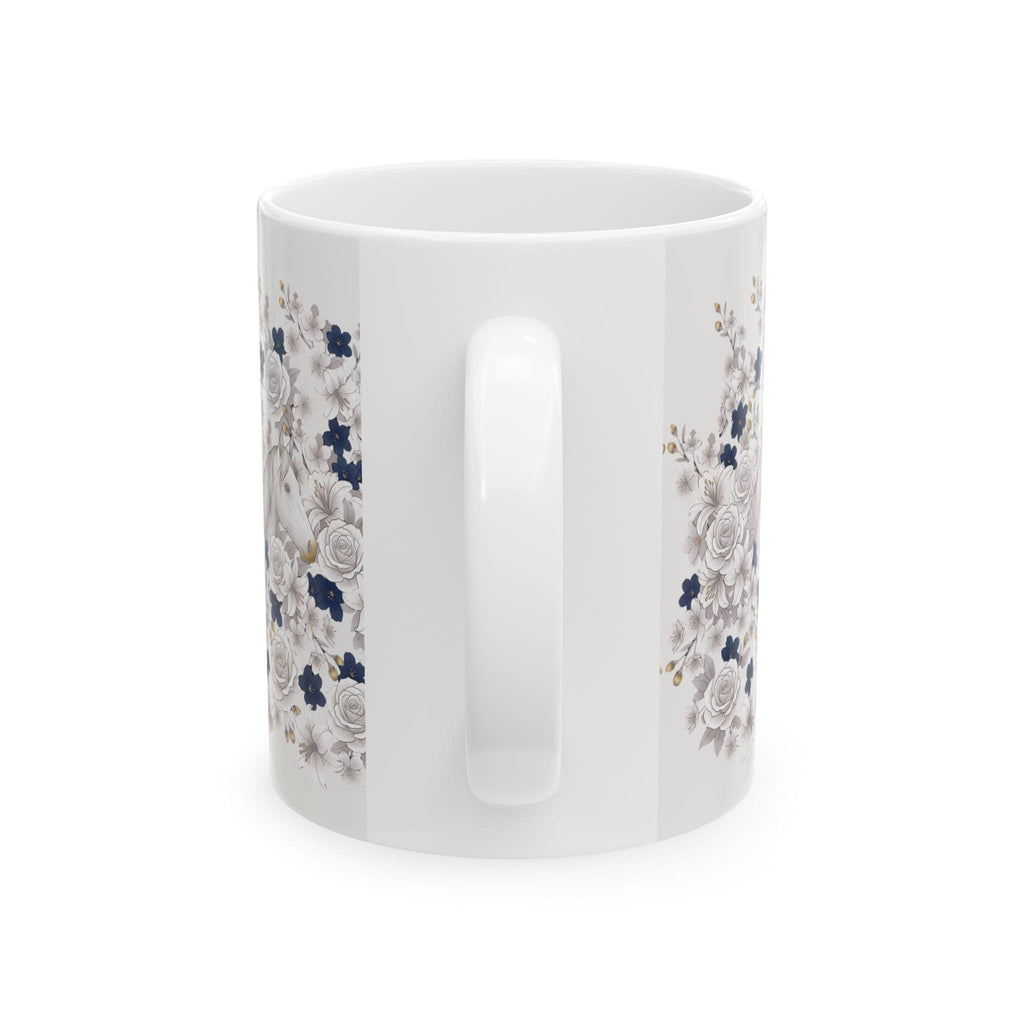 White Horse & Roses Floral Coffee Mug