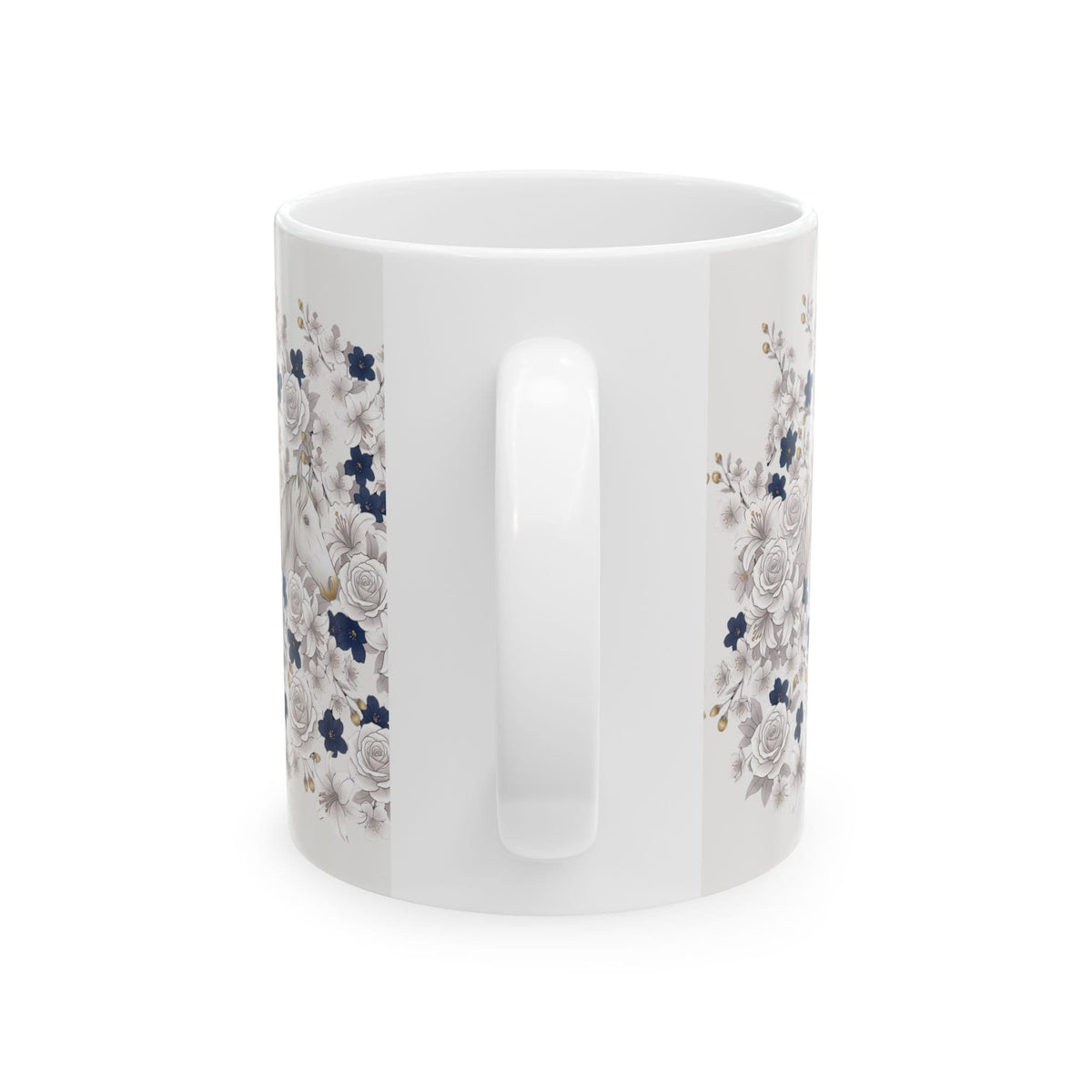 White Horse & Roses Floral Coffee Mug