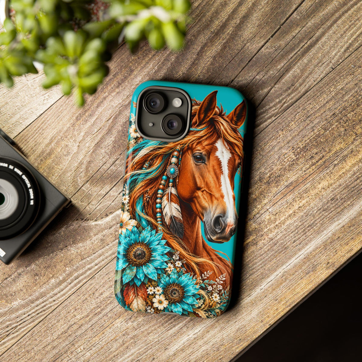 Turquoise Sunflower Horse Phone Case