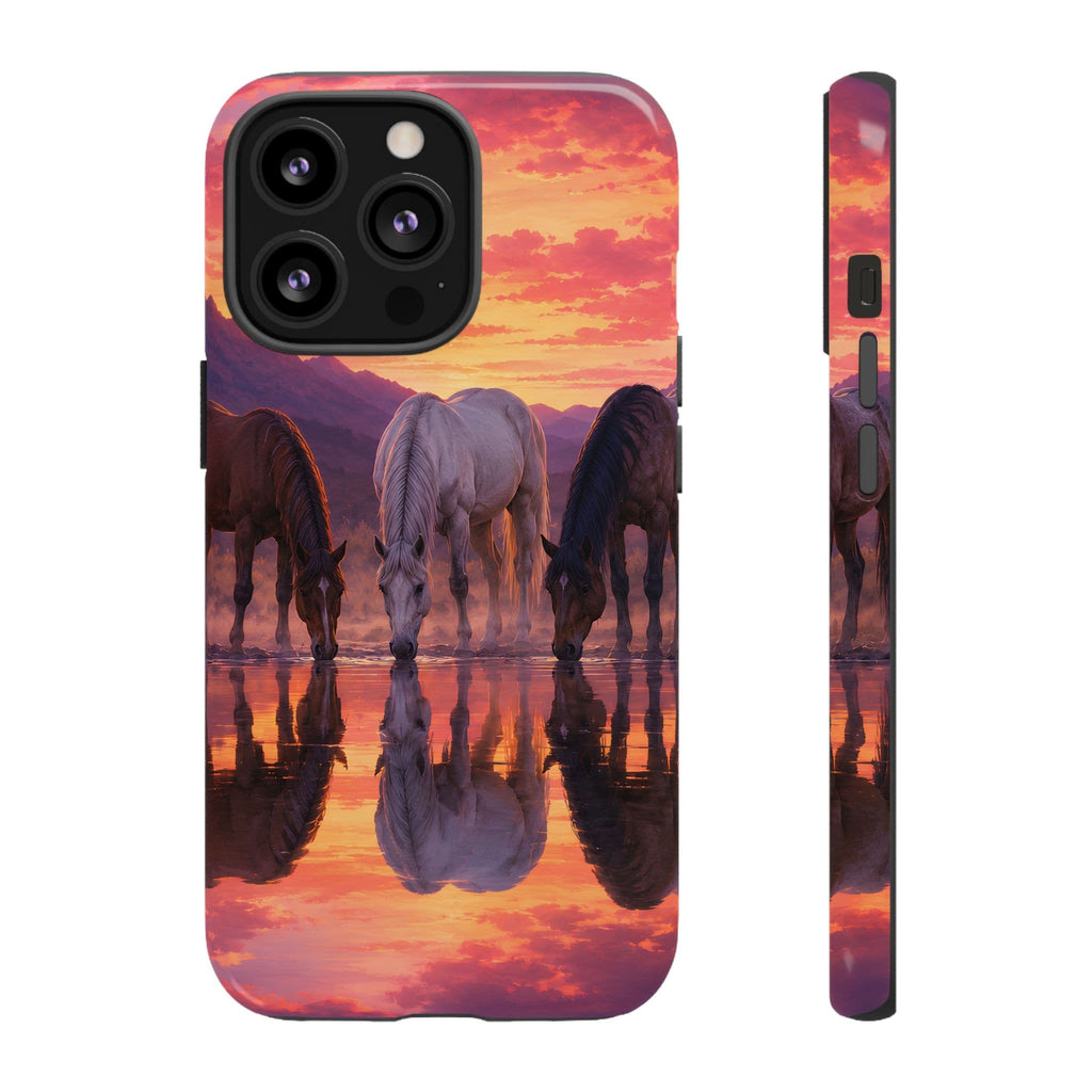 Horses at Sunset Reflection Phone Case
