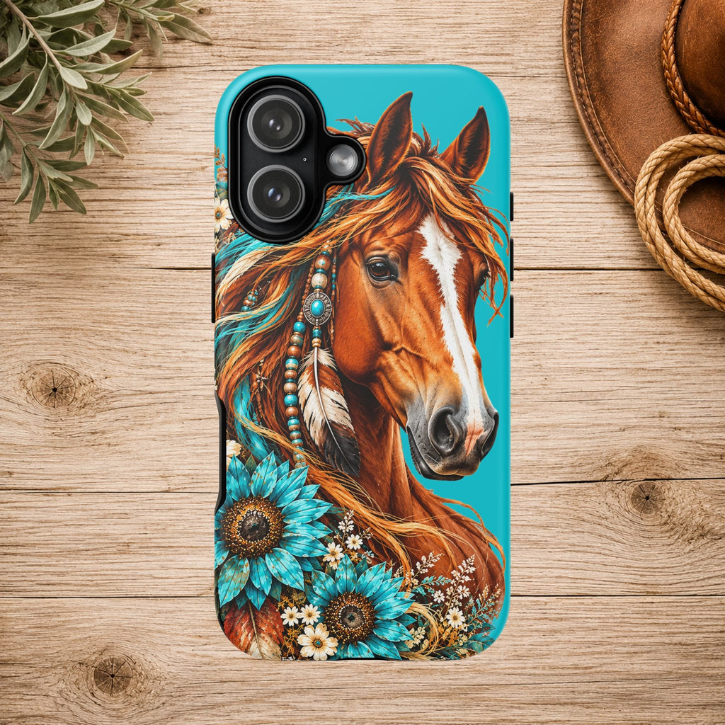 Turquoise Sunflower Horse Phone Case
