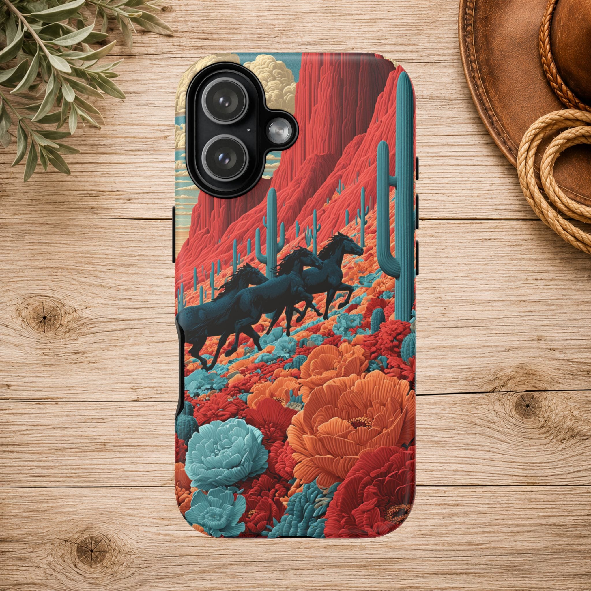 Desert Wild Horses Floral Phone Case