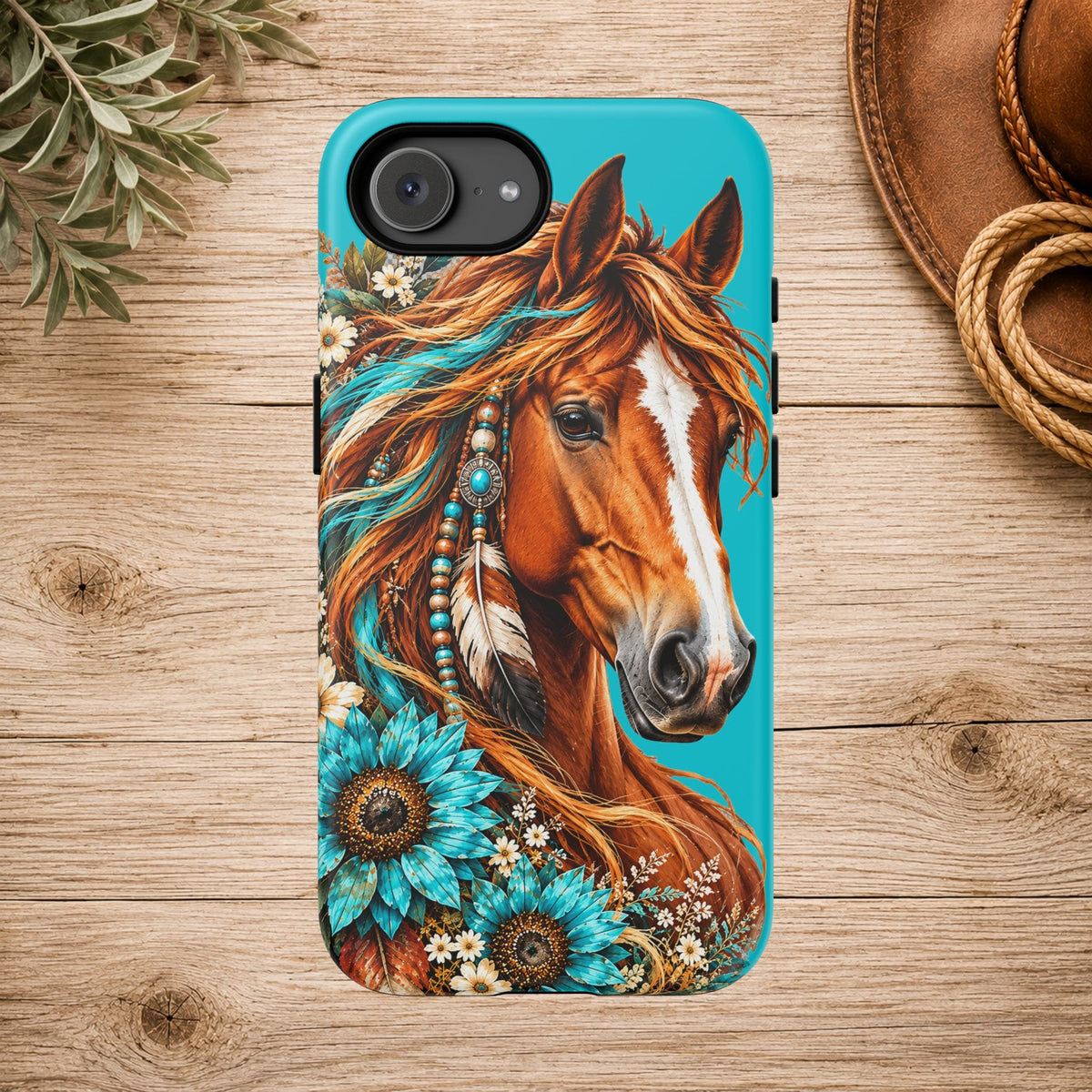 Turquoise Sunflower Horse Phone Case