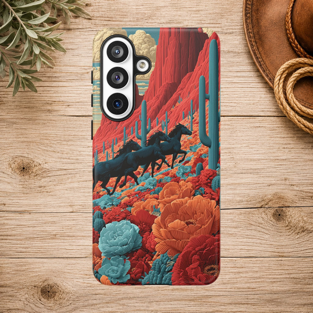 Desert Wild Horses Floral Phone Case