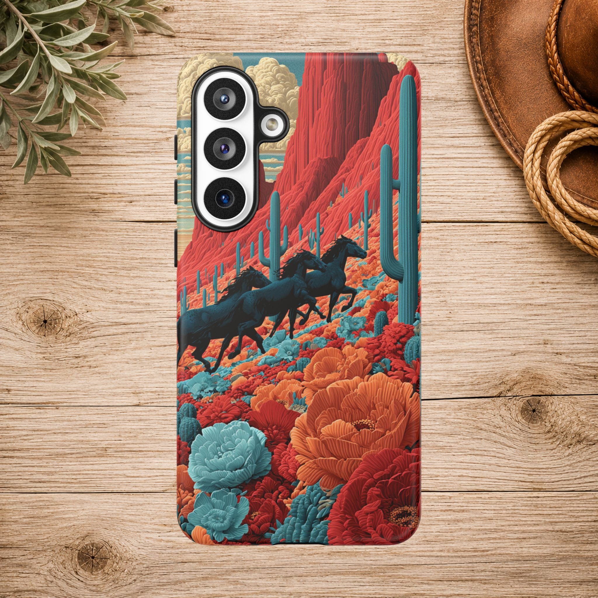 Desert Wild Horses Floral Phone Case