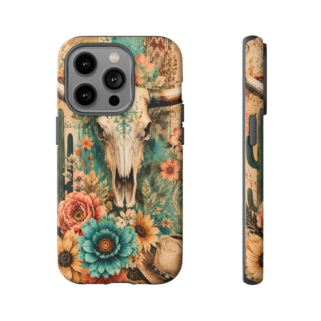 Turquoise Floral Longhorn Western Phone Case