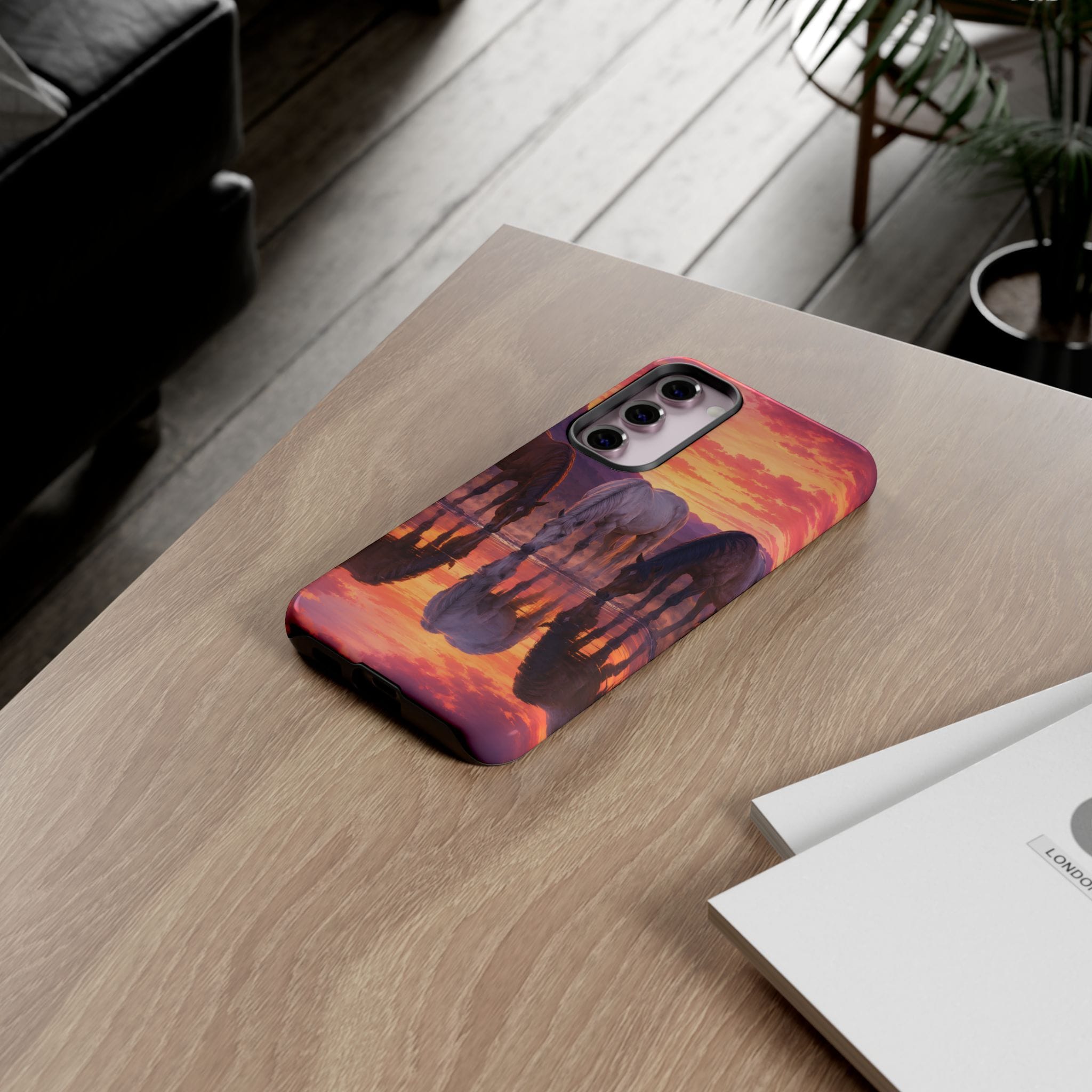 Horses at Sunset Reflection Phone Case