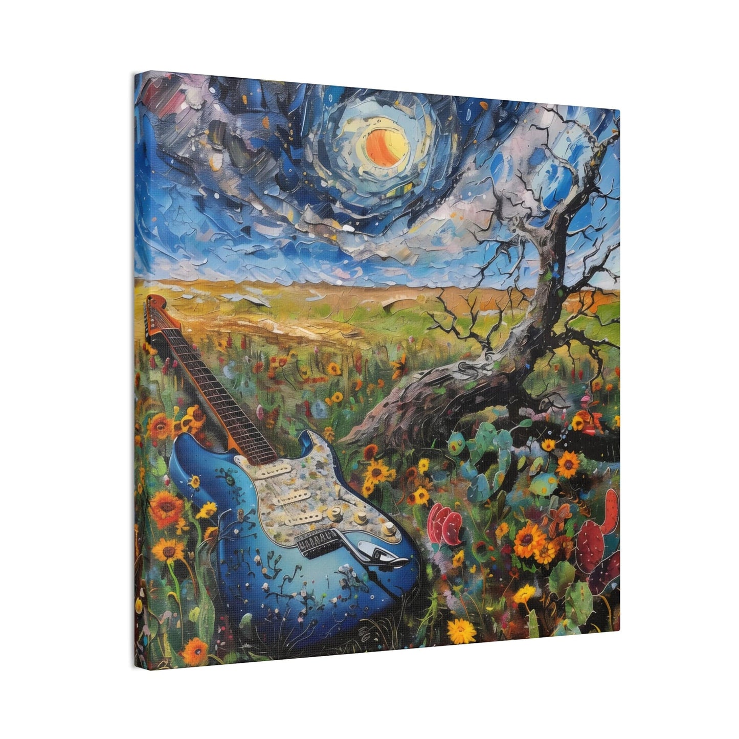 Canvas Stretched, 0.75" - Blue Guitar Swirling Blue Clouds