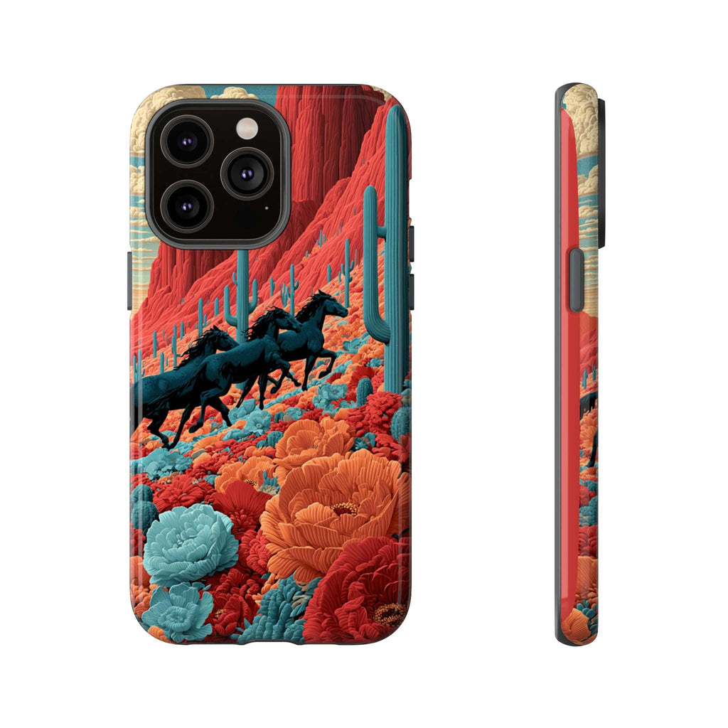 Desert Wild Horses Floral Phone Case