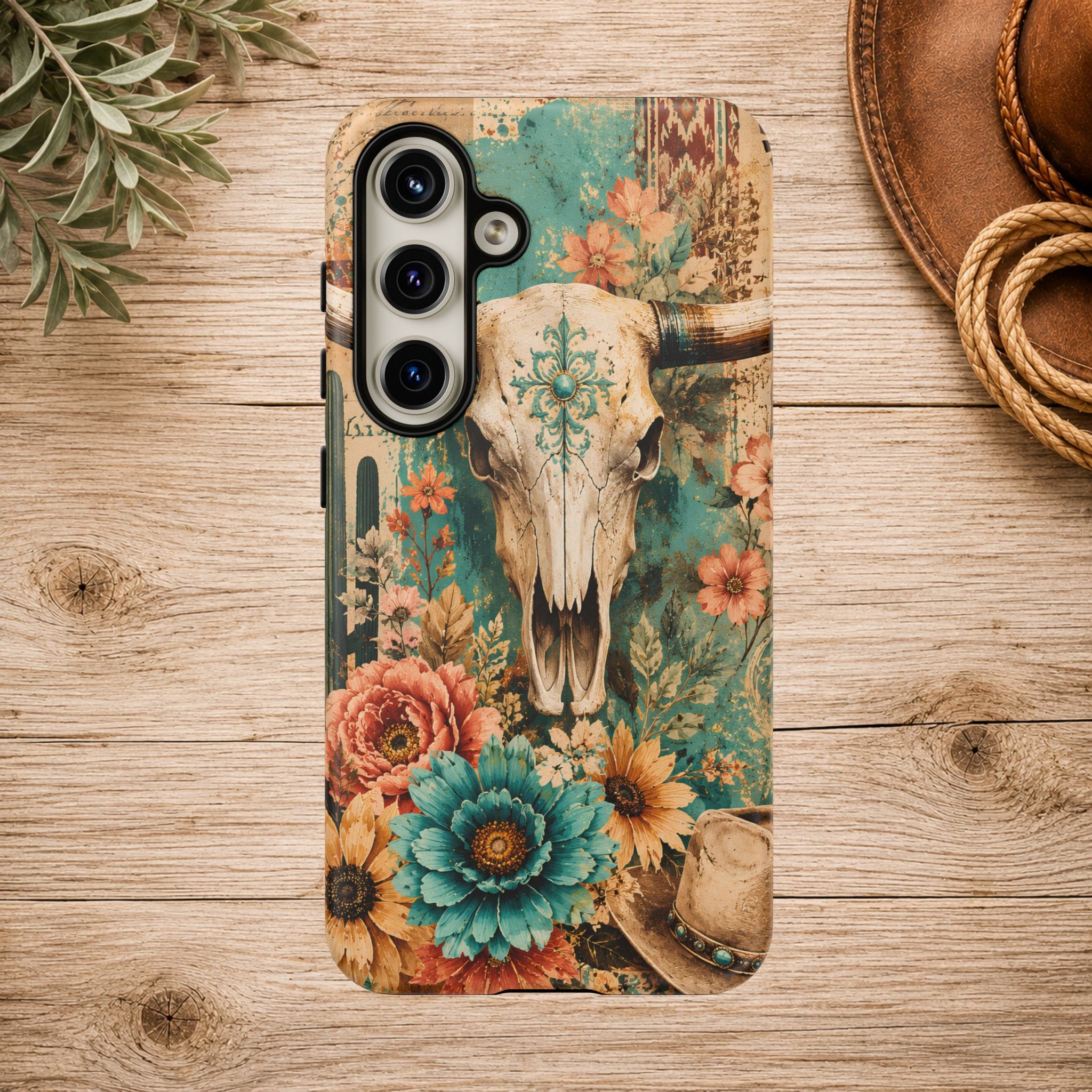 Turquoise Floral Longhorn Western Phone Case
