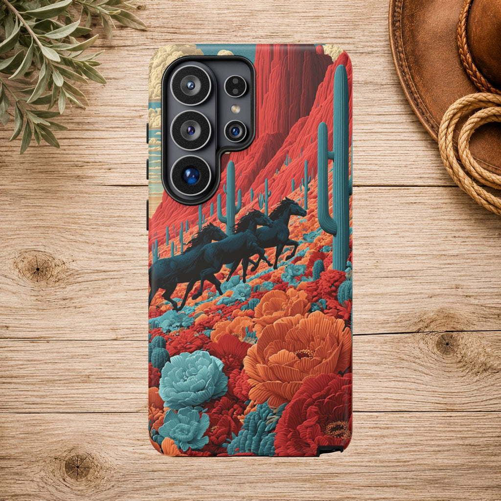 Desert Wild Horses Floral Phone Case