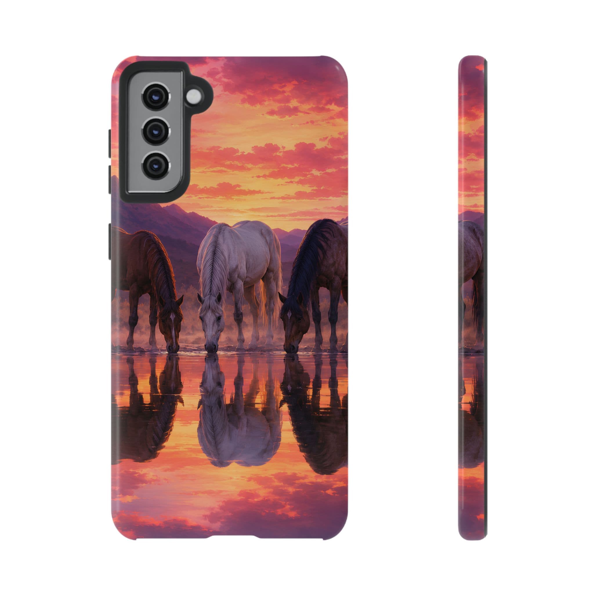 Horses at Sunset Reflection Phone Case