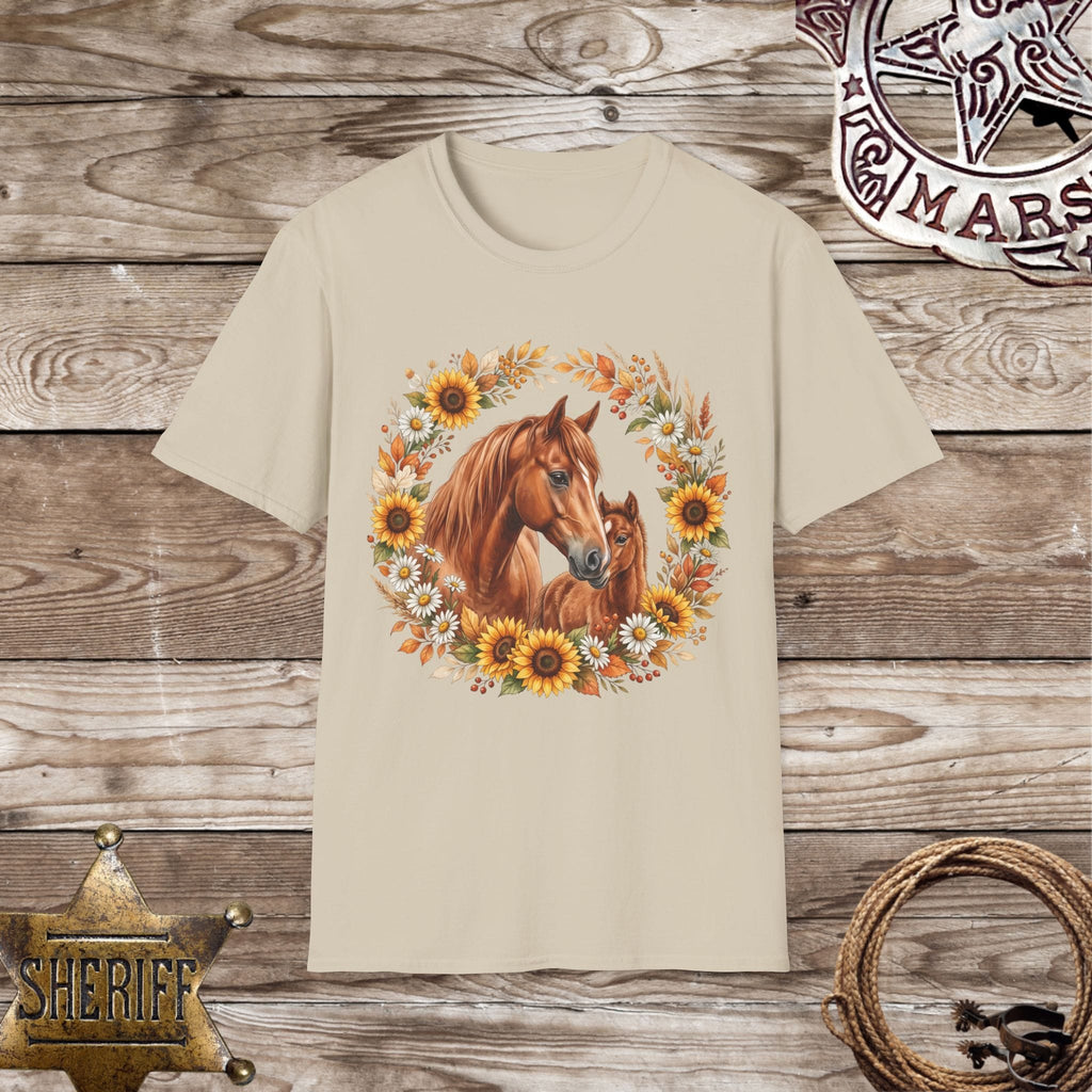 Sunflower Horse & Foal Floral Wreath T-Shirt