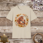 Sunflower Horse & Foal Floral Wreath T-Shirt