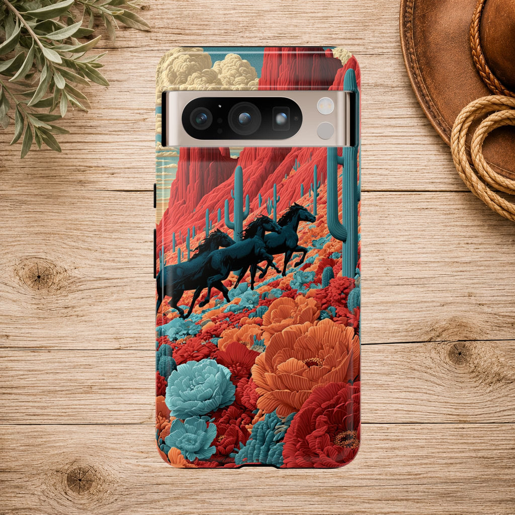Desert Wild Horses Floral Phone Case