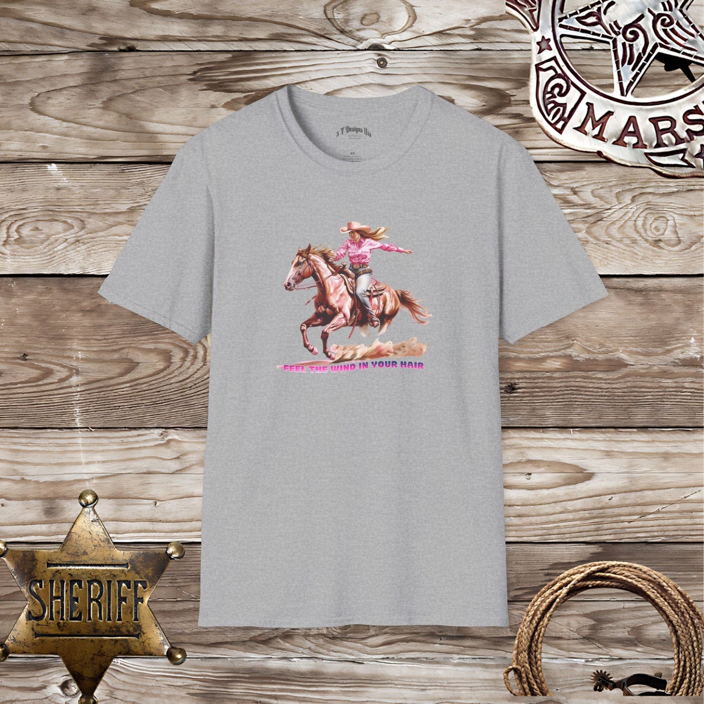 Softstyle Unisex T-Shirt:  Cowgirl Wind in Your Hair