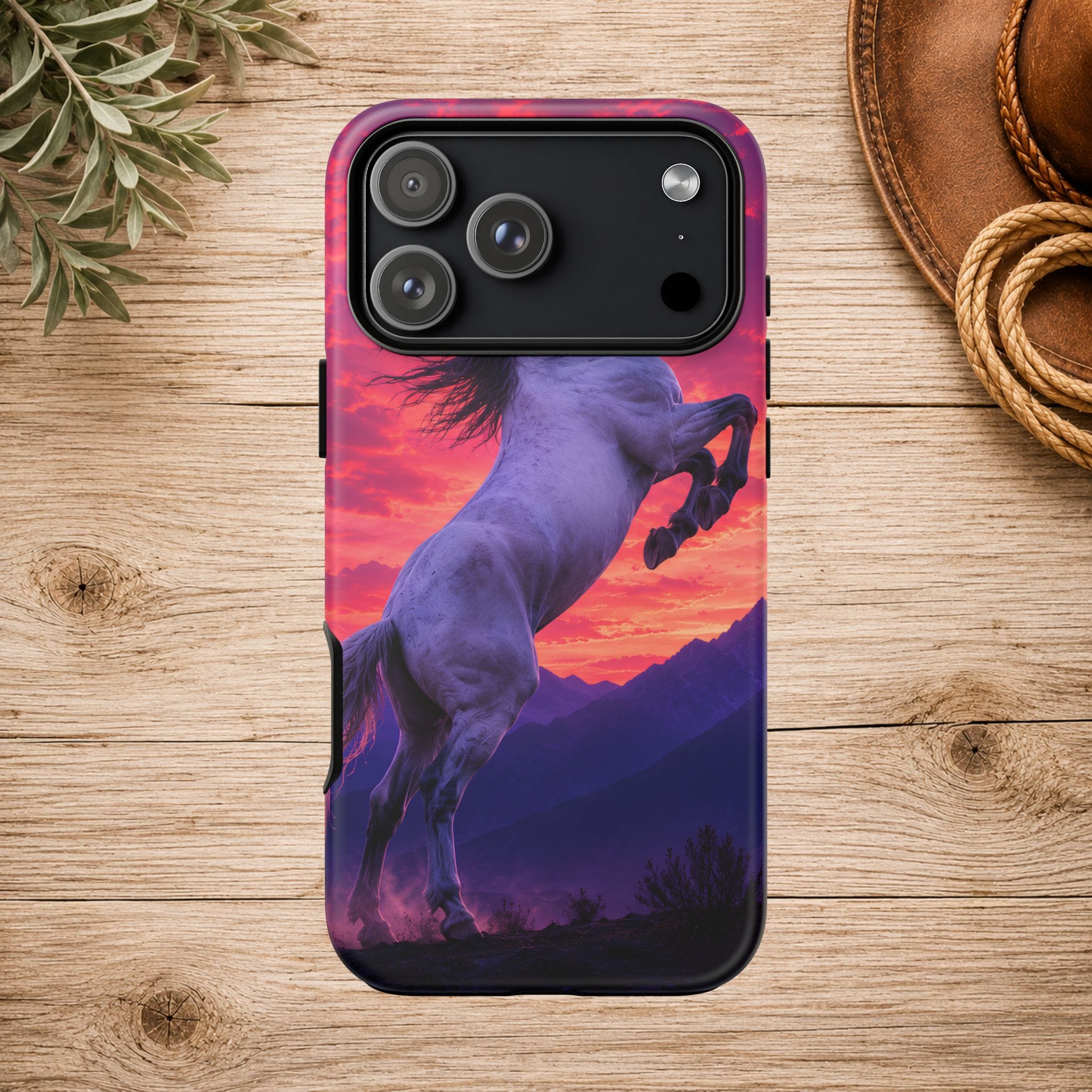 Rearing White Horse Sunset Phone Case