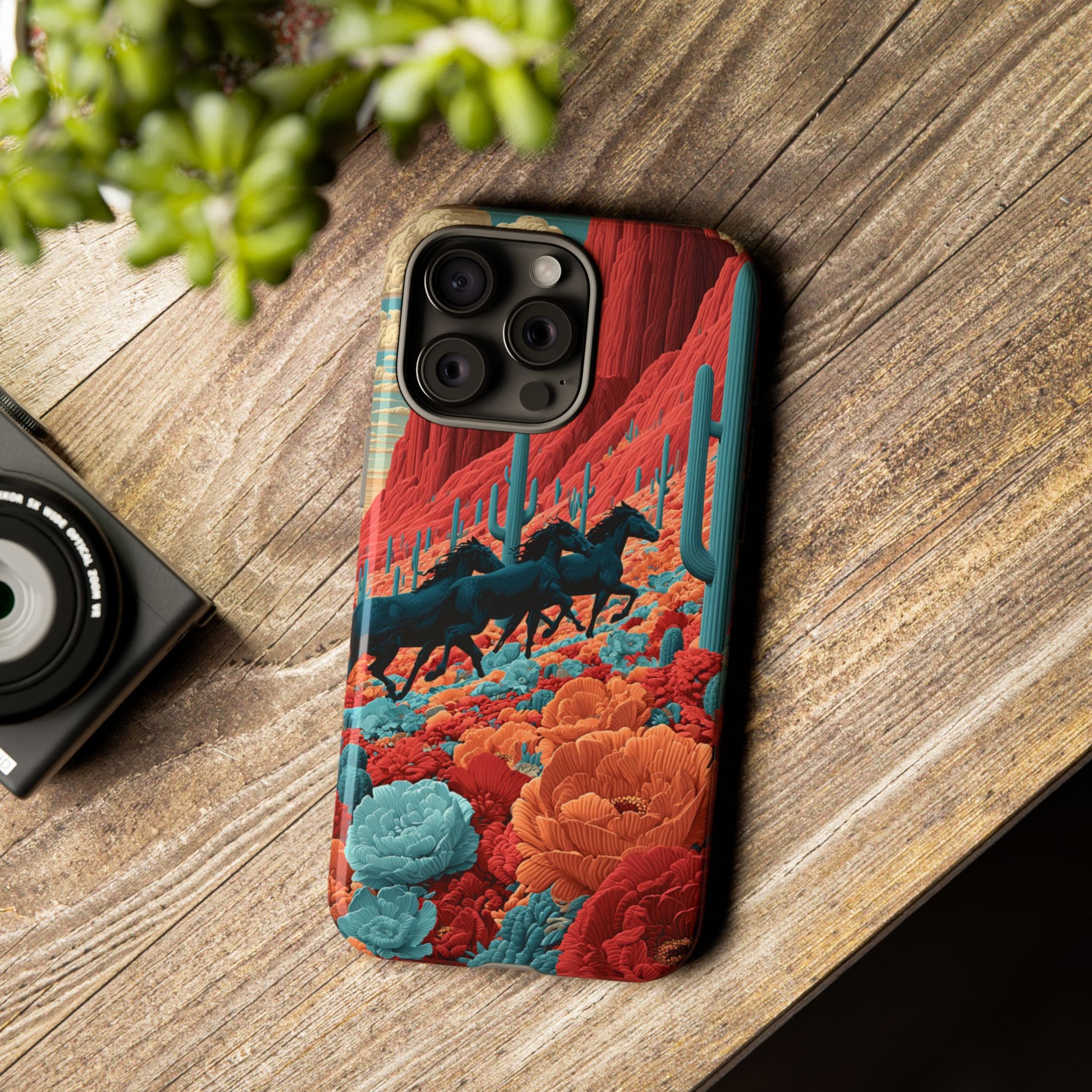 Desert Wild Horses Floral Phone Case