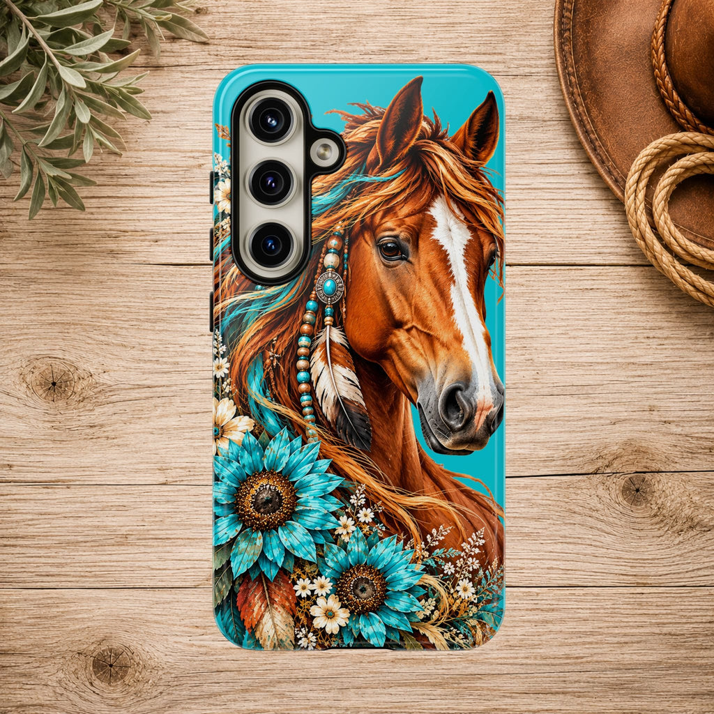 Turquoise Sunflower Horse Phone Case
