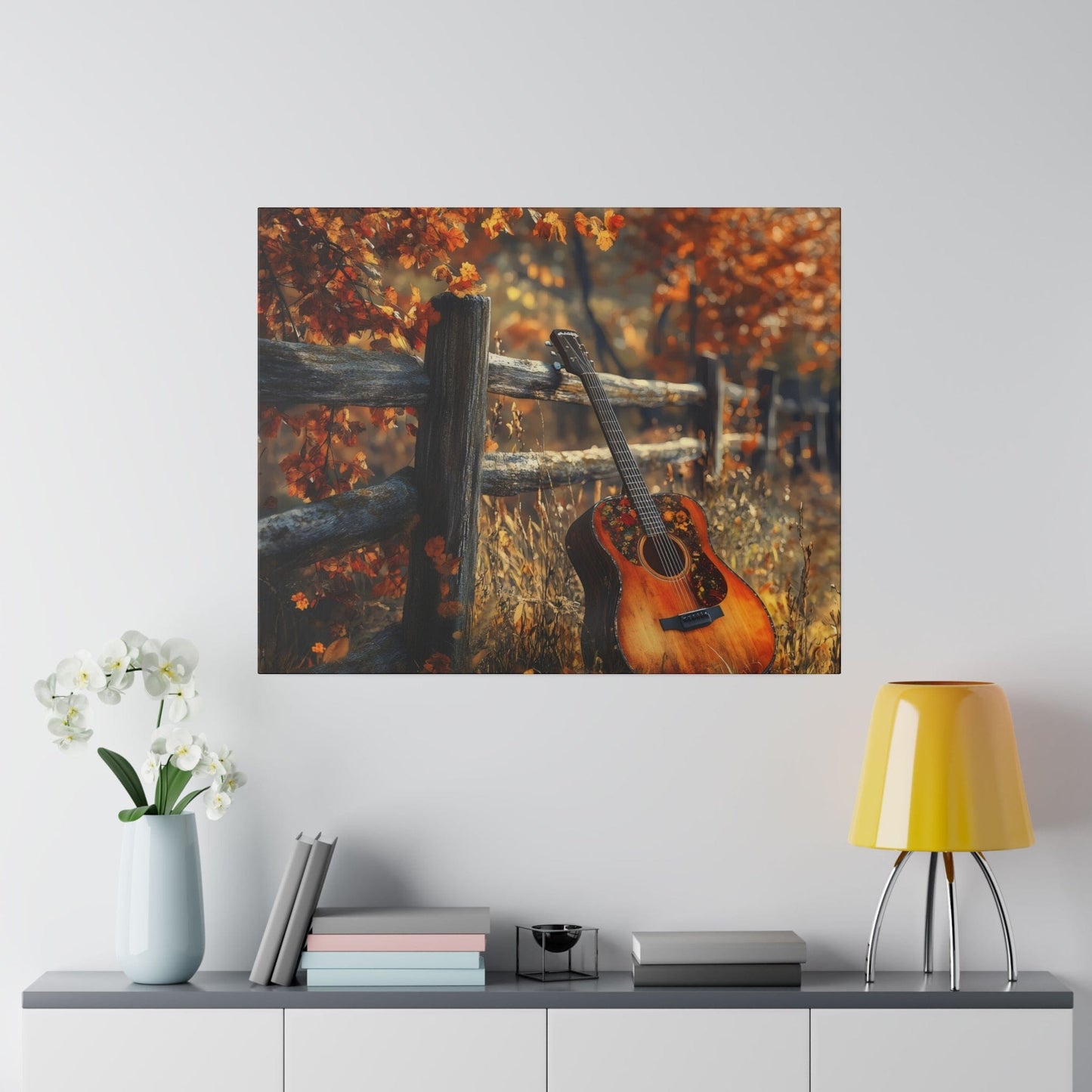 Matte Canvas, Stretched, 0.75"-Fall Colors Leaning Guitar