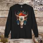 Boho Floral Longhorn Skull Long Sleeve Shirt