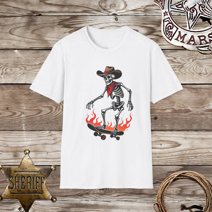 Softstyle Unisex T-Shirt: Skater Cowboy Skeleton