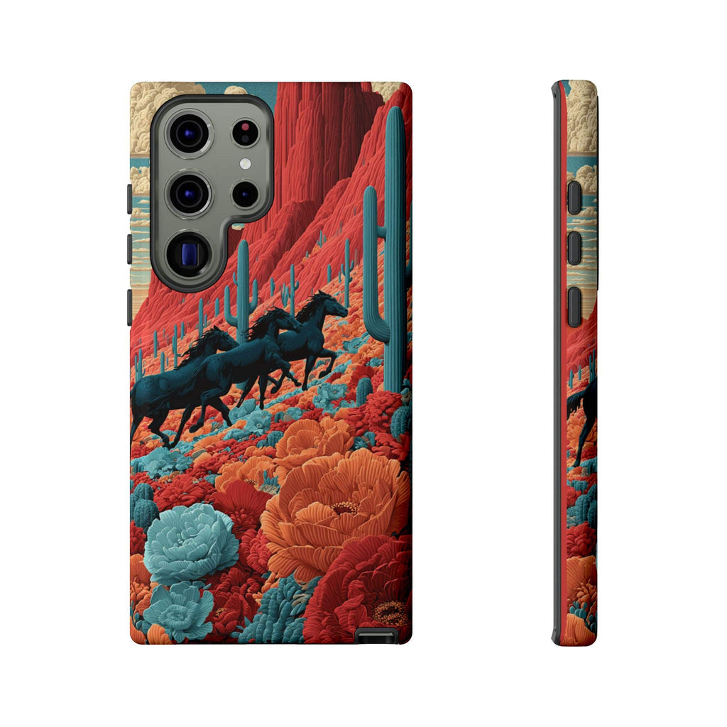 Desert Wild Horses Floral Phone Case