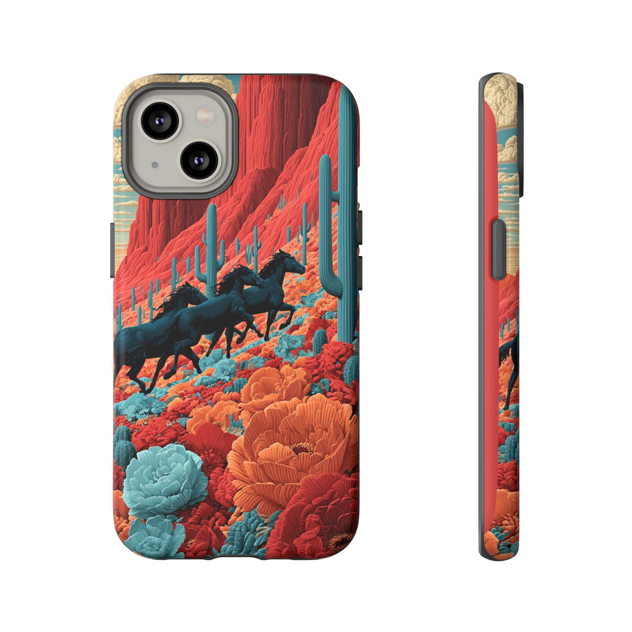 Desert Wild Horses Floral Phone Case