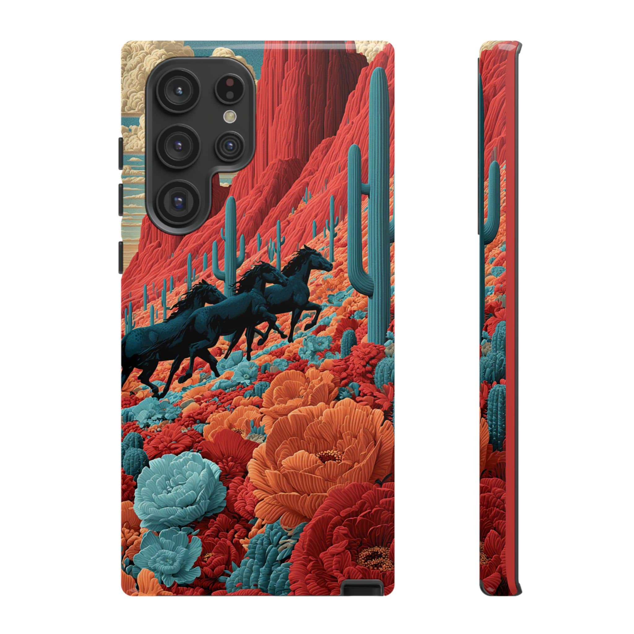 Desert Wild Horses Floral Phone Case