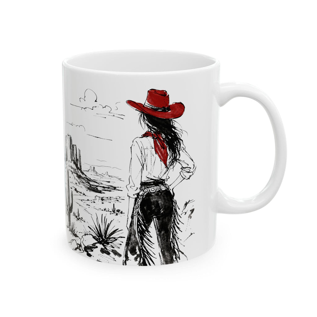 Red Hat Cowgirl Desert Sketch Coffee Mug