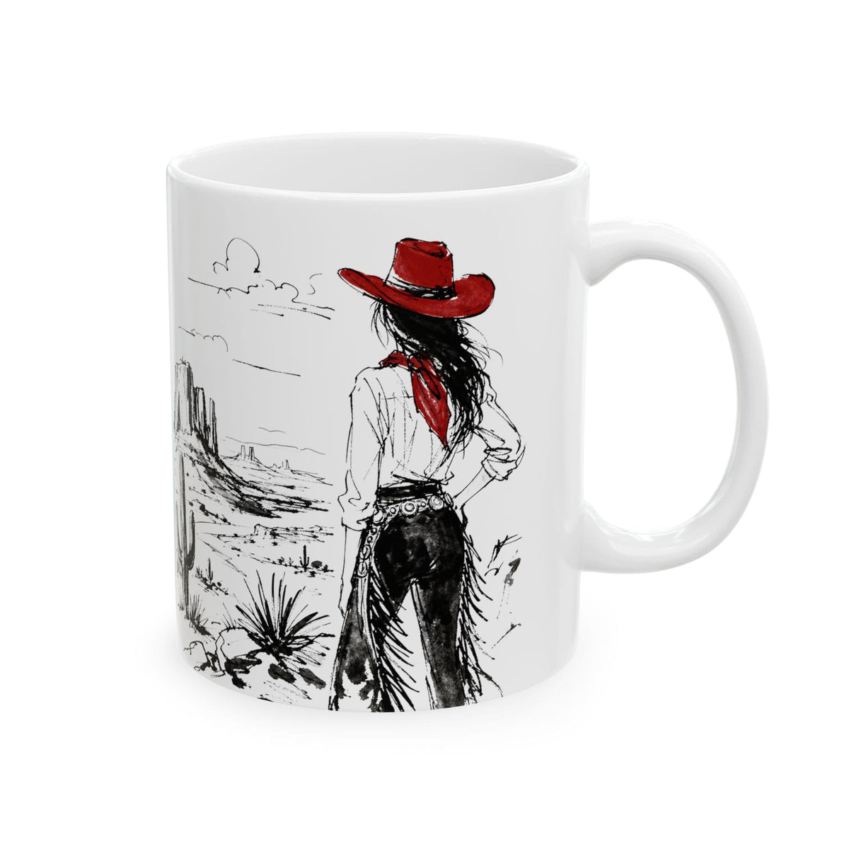 Red Hat Cowgirl Desert Sketch Coffee Mug