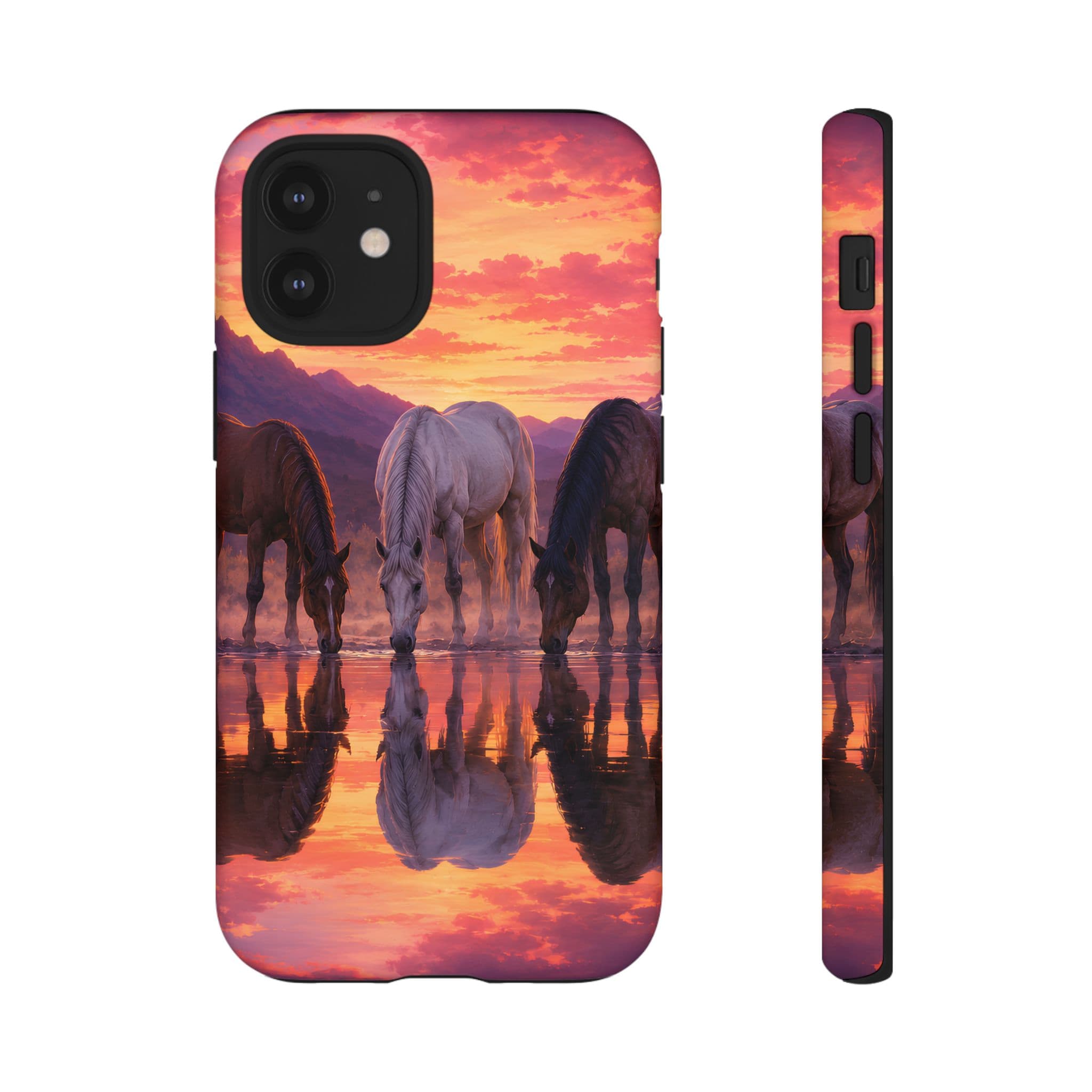 Horses at Sunset Reflection Phone Case