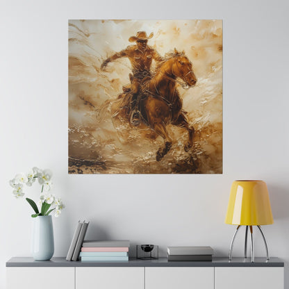 Matte Canvas, Stretched, 0.75"Cowboy Galloping on his Horse