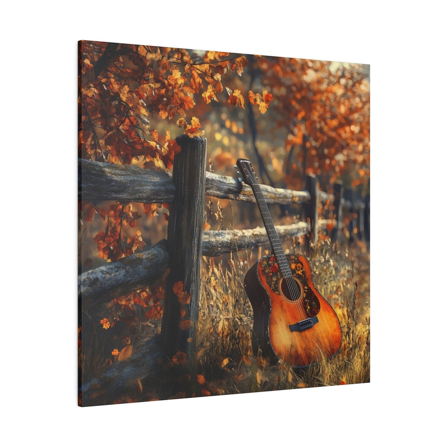 Matte Canvas, Stretched, 0.75"-Fall Colors Leaning Guitar