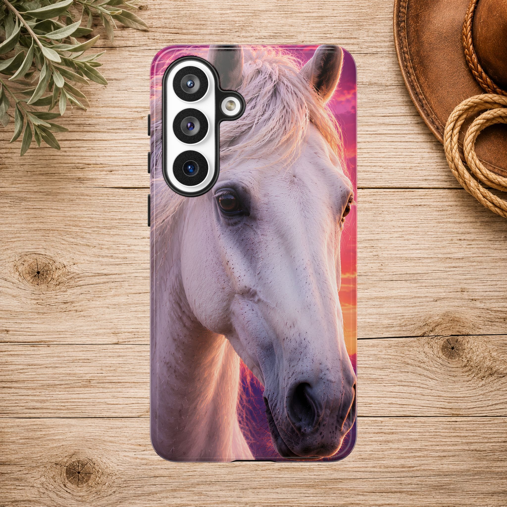 White Horse Sunset Phone Case