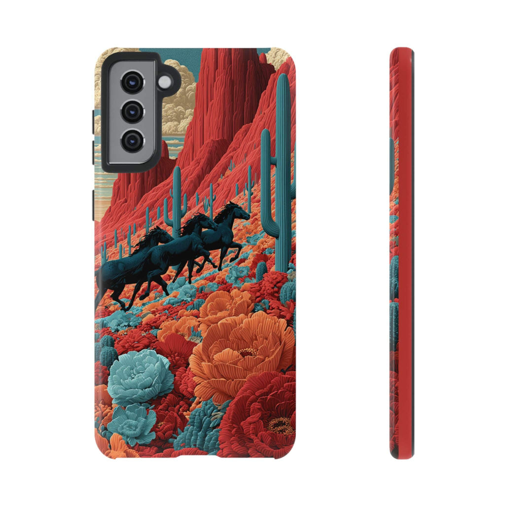 Desert Wild Horses Floral Phone Case