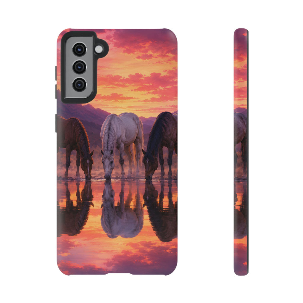 Horses at Sunset Reflection Phone Case