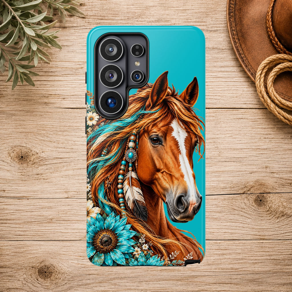 Turquoise Sunflower Horse Phone Case