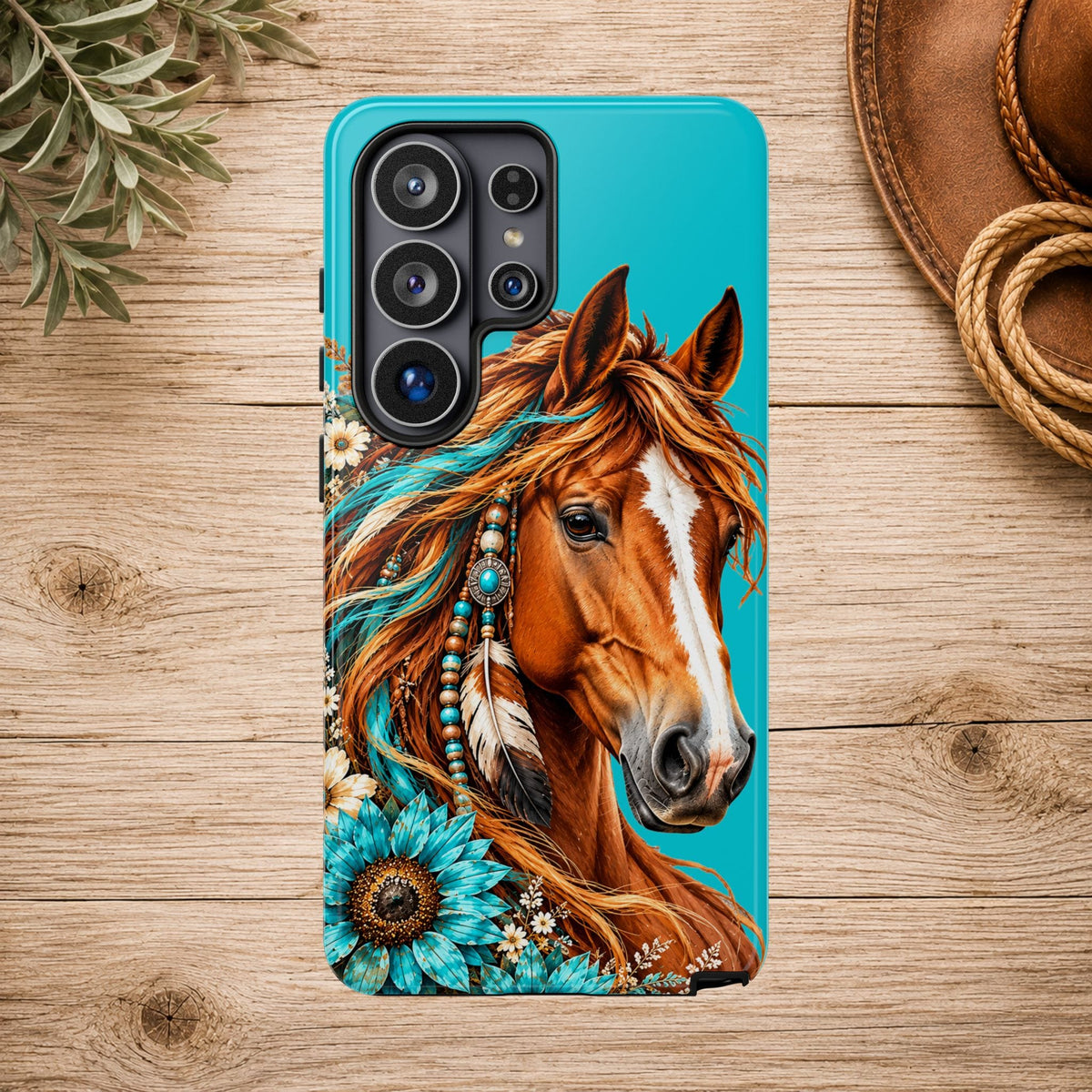 Turquoise Sunflower Horse Phone Case