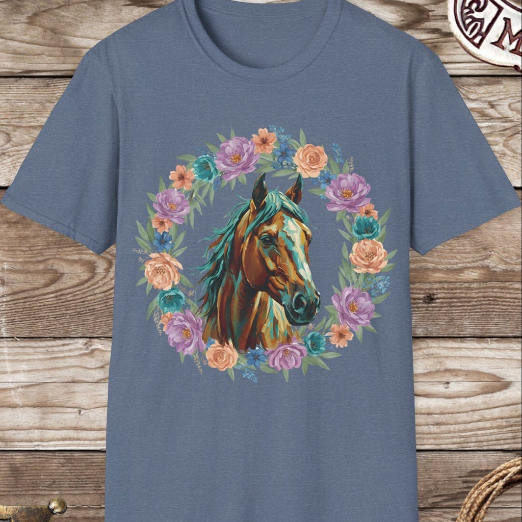Horse Portrait Floral Wreath T-Shirt