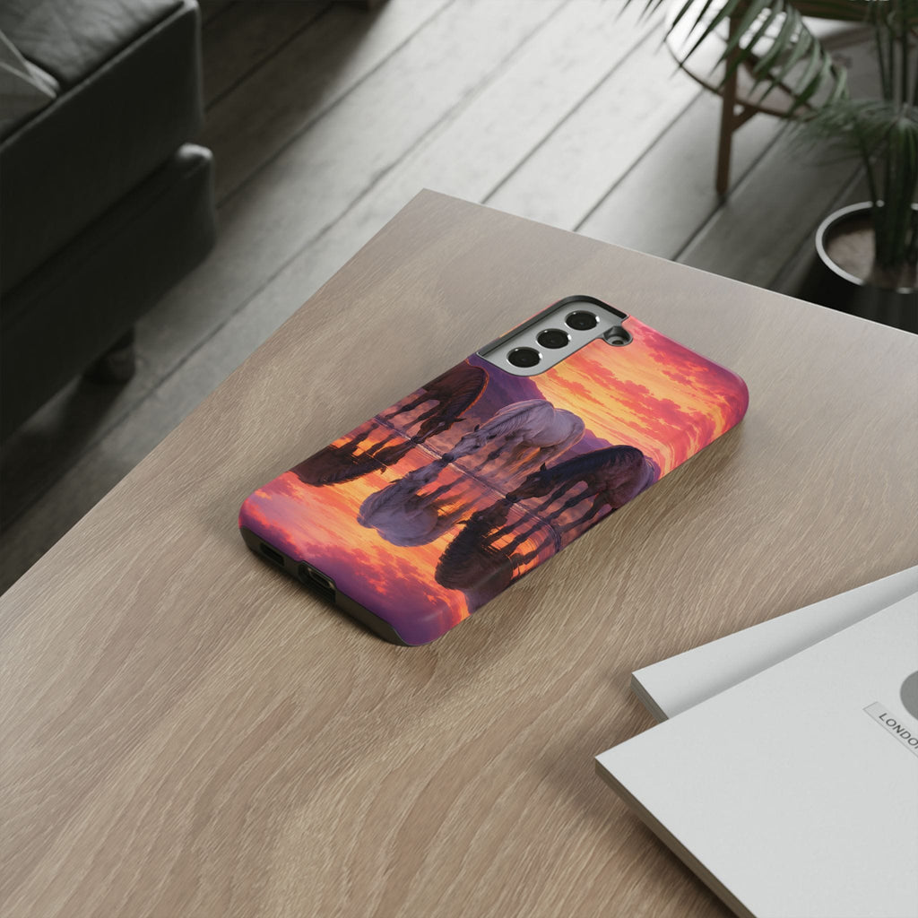 Horses at Sunset Reflection Phone Case