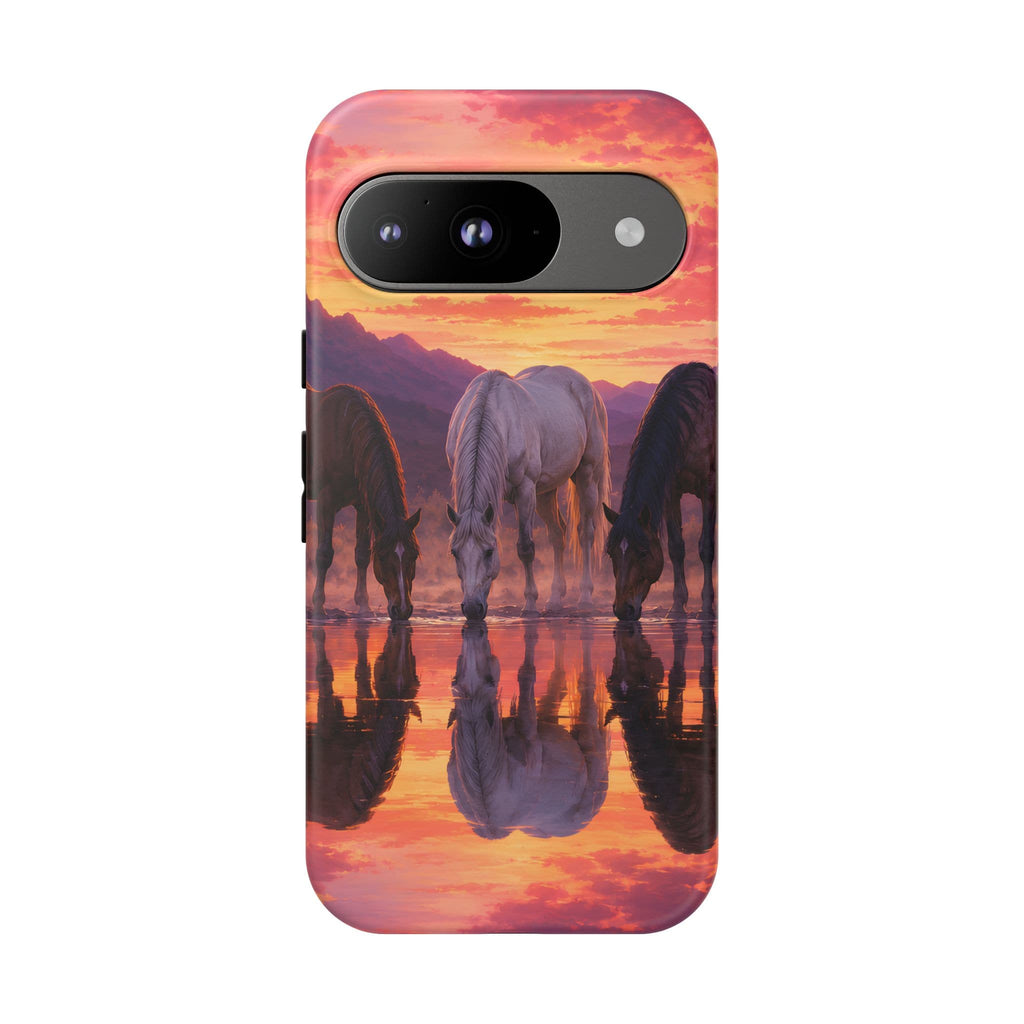 Horses at Sunset Reflection Phone Case